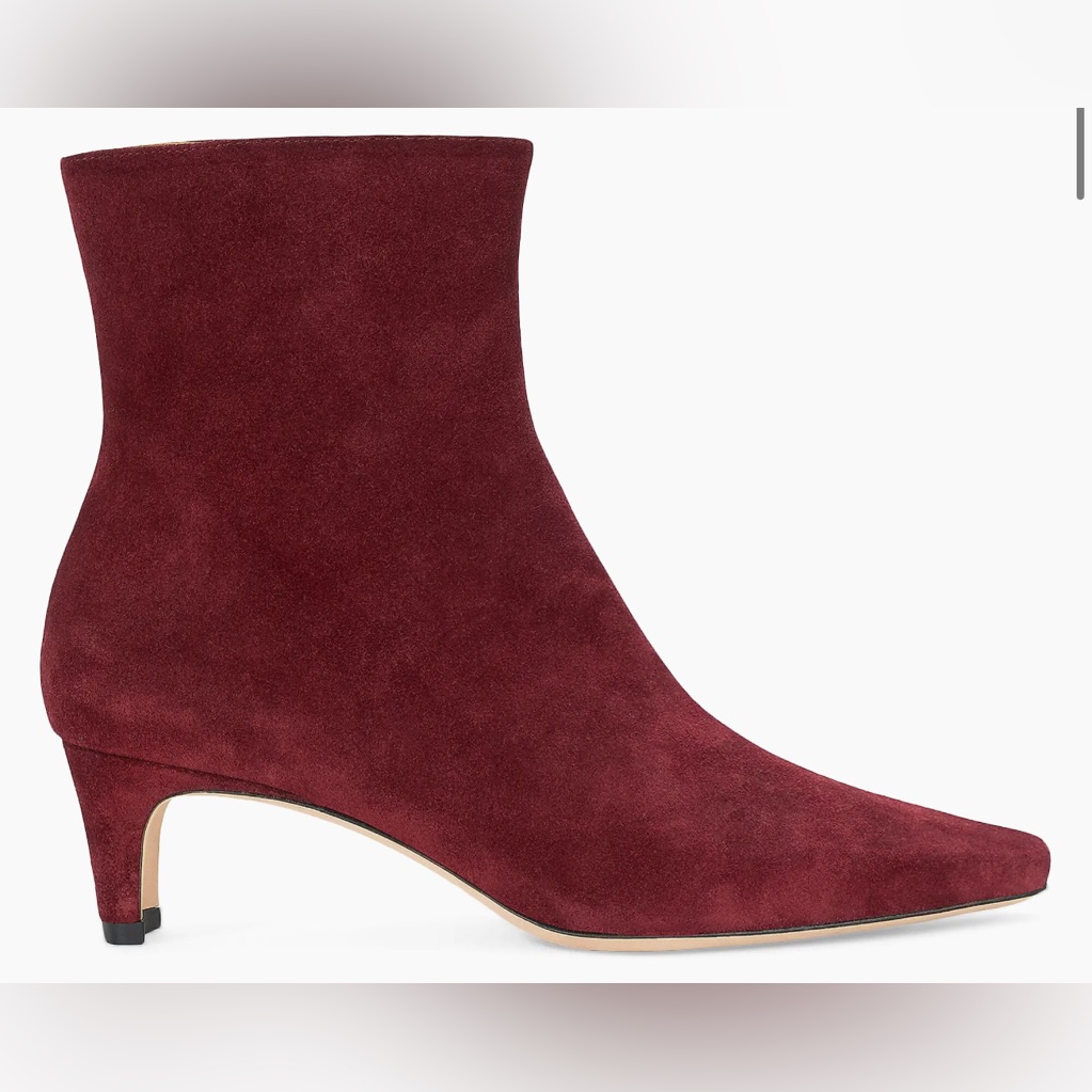 Staud Wally 45mm Burgundy Wine Suede Ankle Boots Us 6.5 New